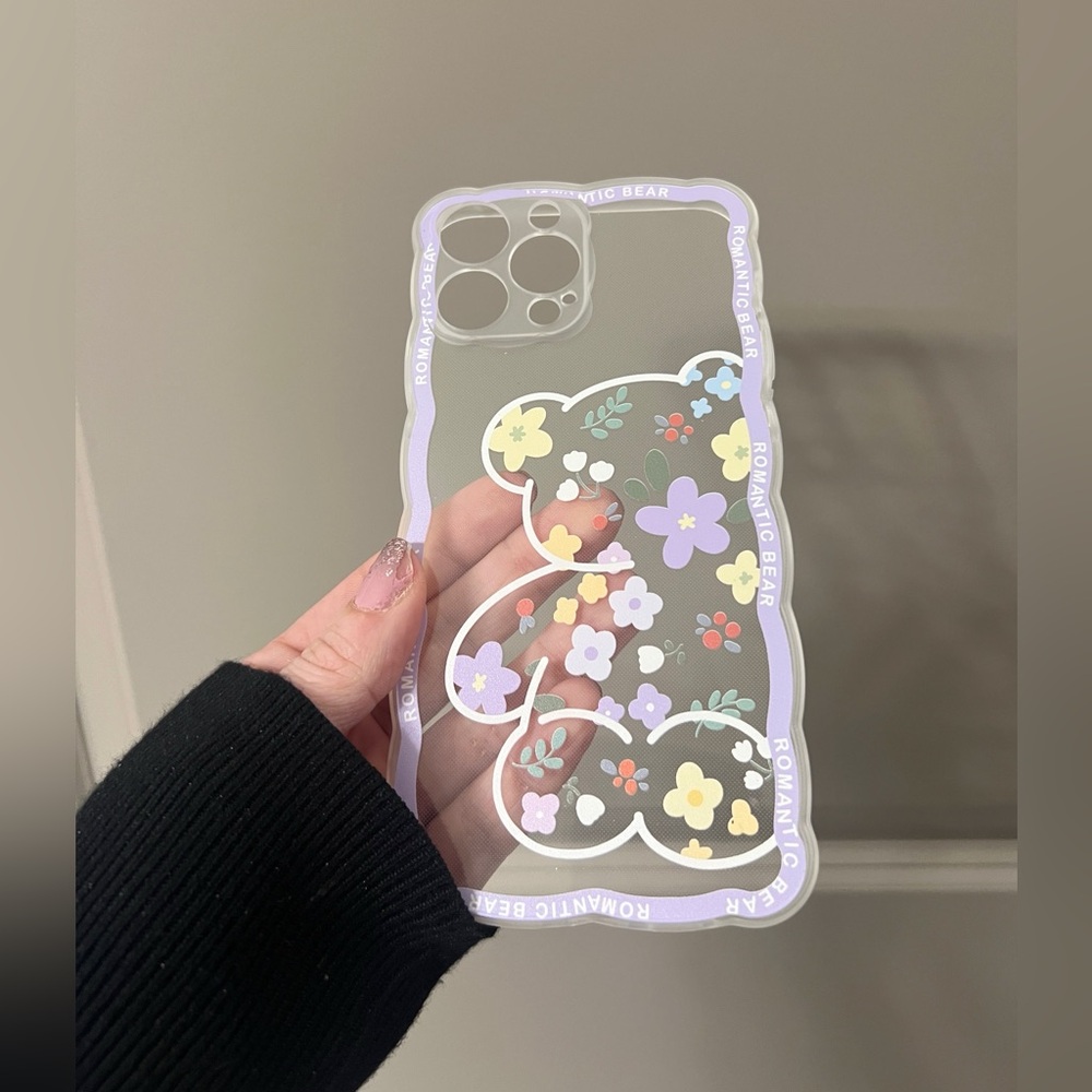 Cute Clear TPU Floral Bear Case for iPhone 13 Pro Max | Pastel Kawaii Design